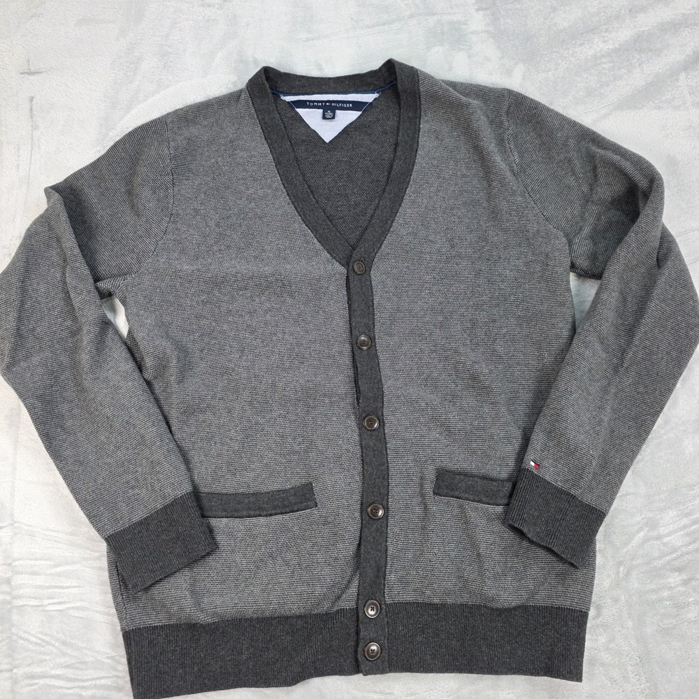 Tommy Hilfiger Sweater Mens XL Gray Cardigan Knit Casual Classic Preppy